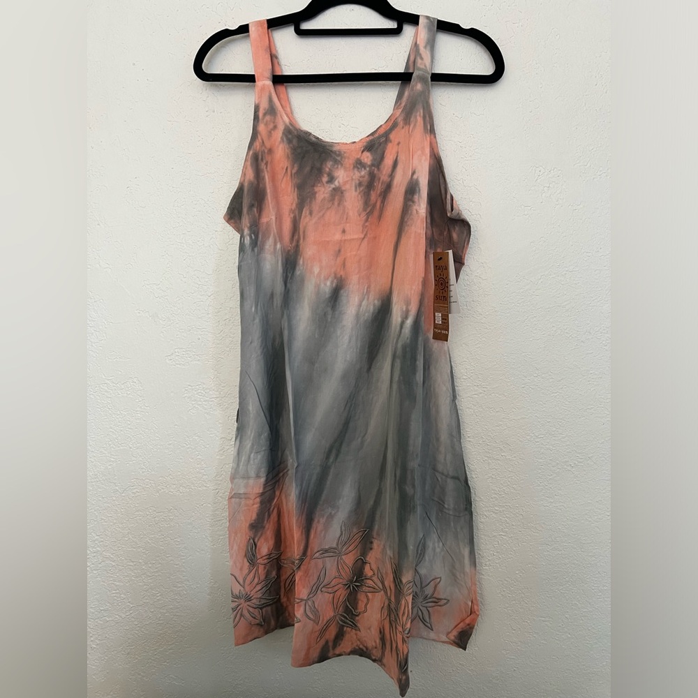 Raya Sun TieDye coral/grey embroidered 60% Cotton 40% Rayon sleeveless dress
